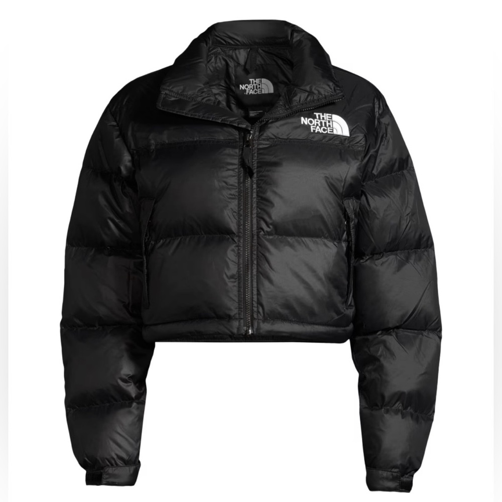 New $280 The North Face Cropped Nuptse Down Puffer Coat Jacket Black Medium NWT